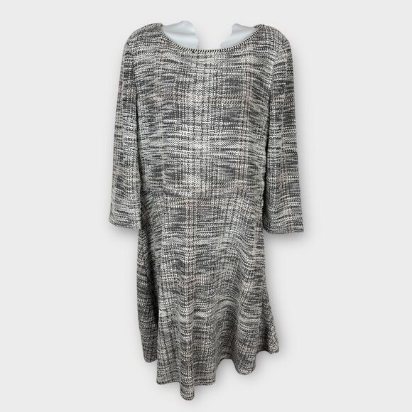 Max Studio Black White New Knit Tweed Fit and Flare Dress 3/4 sleeve Size Large - Picture 1 of 9